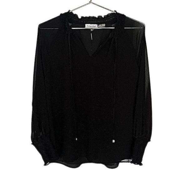 Calvin Klein | Vintage Black Tie Neck Smocked Blouse | Women’s Size Medium - Picture 2 of 9